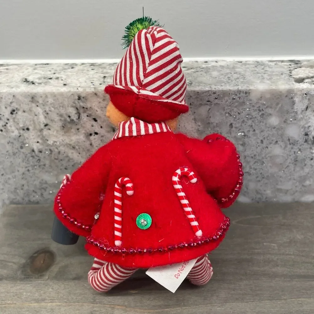 2006 Annalee Christmas Candy Cane Elf Festive Red Green Glitter Pompoms 5